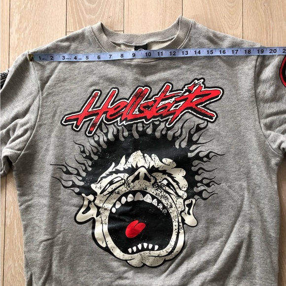 Hellstar Studios 'Records' Los Angeles Crewneck Sweatshirt Heather Grey Size L - Picture 2 of 12